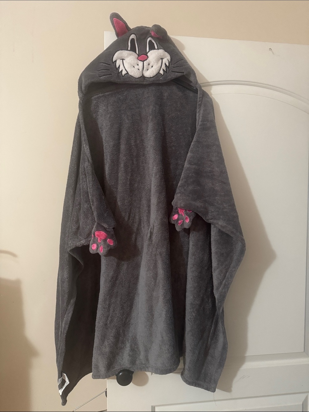 Gray Cat Hooded Kids One-Piece Poncho